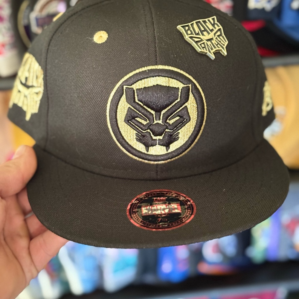 Black Panther Hat with Gold Accents (Pin Included)